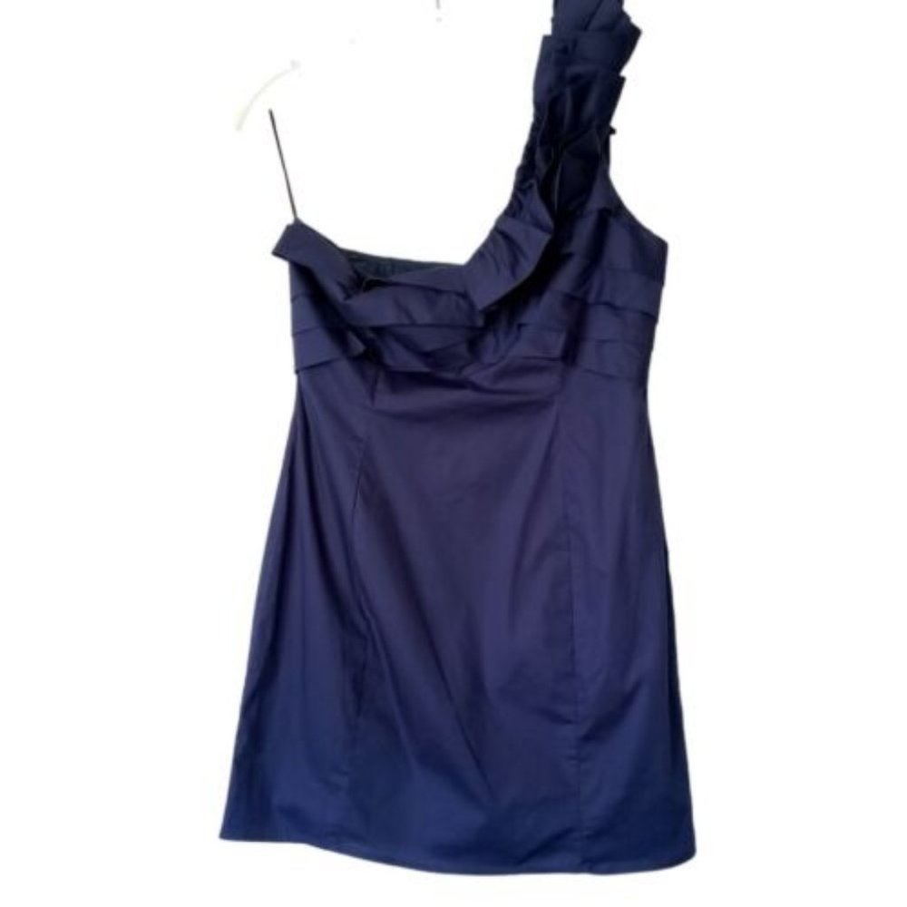 Miss Minuet Navy Dress Juniors Large Ruffled Strap Pleating Dance/Prom/Party EXC